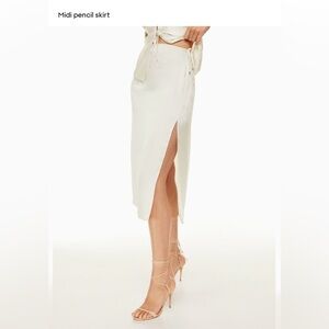 Wilfred Lilac Side-Slit Midi Satin Pencil Skirt